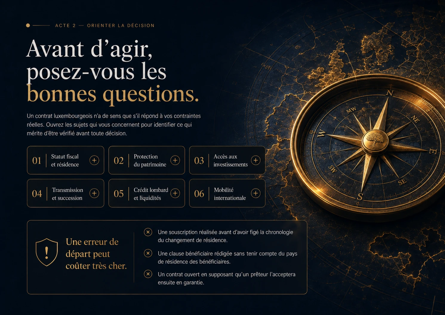 Master qualification assurance-vie luxembourgeoise : six questions de pertinence avant toute décision.