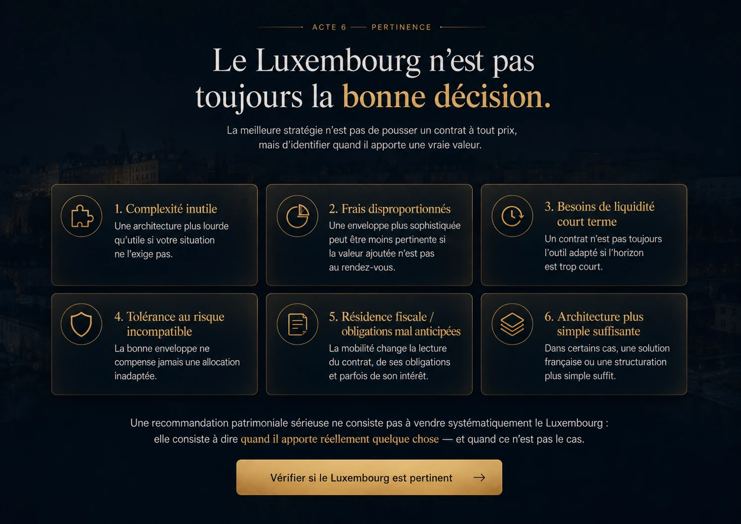 Master pertinence : le Luxembourg n’est pas toujours la bonne décision et six risques doivent etre vérifiés.