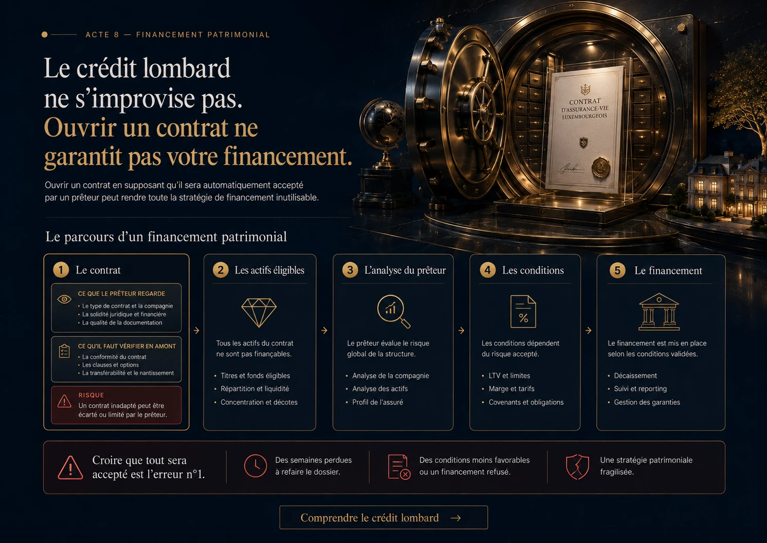 Master credit lombard : contrat, actifs éligibles, analyse du prêteur, conditions et financement.